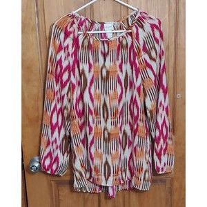 Chicos Womens Top Size 1 Long Sleeve Blouse Medium Light Weight Keyhole